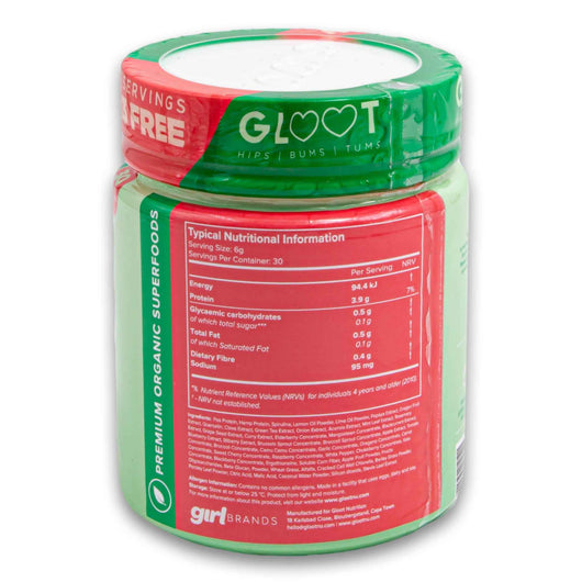 Gloot - Hips Bums & Tums, Green & Superfoods Digestion Bloating & Immunity Lemon Lime 180g - Dietary Supplement - Cosmetic Connection