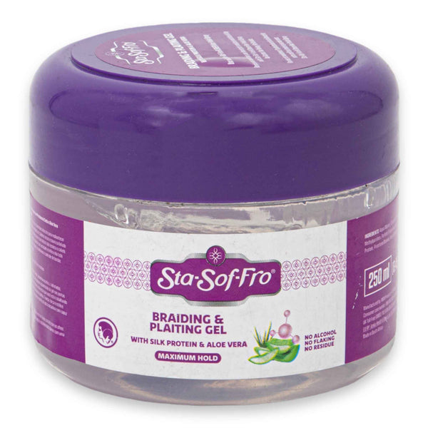 Sta-Sof-Fro, Braiding & Plaiting Gel 250ml | Maximum Hold – With Silk Protein & Aloe Vera for Smooth Shiny & Frizz-Free Braids - Cosmetic Connection