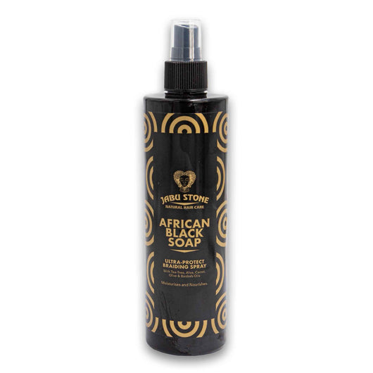 Jabu Stone, African Black Soap Ultra-Protect Braiding Spray 250ml | With Tea Tree Aloe Carrot Olive & Baobab Oils – Moisturises & Nourishes - Cosmetic Connection