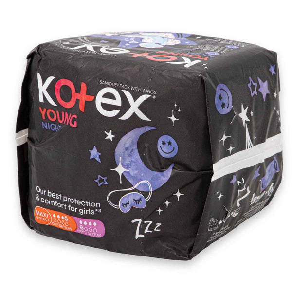 Kotex, Young Night Maxi Protect Sanitary Pads with Wings 8 Pack | Extra Comfort & Overnight Protection for Teens - Cosmetic Connection