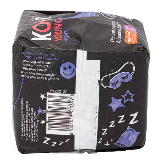Kotex, Young Night Maxi Protect Sanitary Pads with Wings 8 Pack | Extra Comfort & Overnight Protection for Teens - Cosmetic Connection