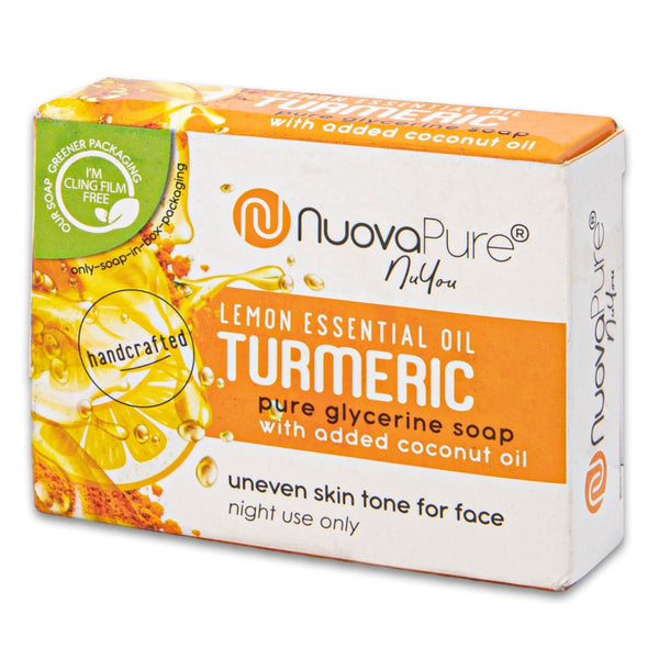 Nuova Pure, Lemon & Turmeric Glycerine Soap 100g | Brightening & Even Tone Face Bar with Coconut Oil – Handcrafted for Radiant Skin - Cosmetic Connection