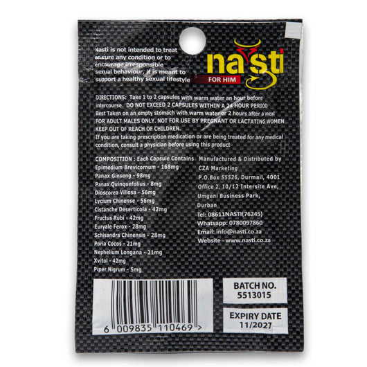 Nasti, Herbal Male Enhancement for Him 3 Capsules | Supports Healthy Erections & Boosts Vitality - Cosmetic Connection