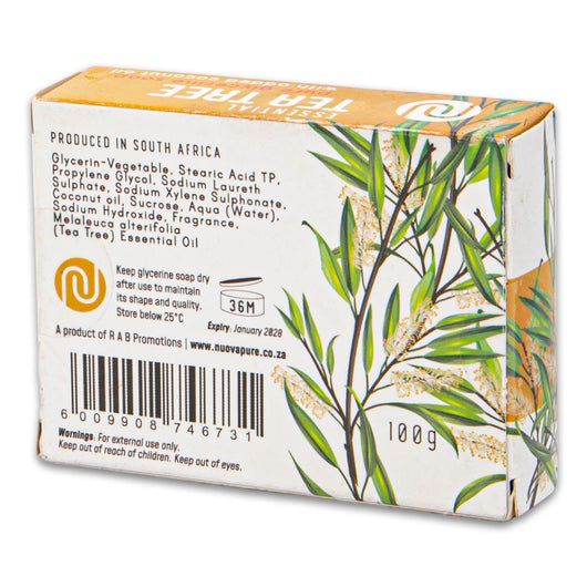 Nuova Pure, Tea Tree Glycerine Soap 100g | Anti-Fungal & Anti-Bacterial Cleansing Bar with Coconut Oil – Handcrafted for Clear Healthy Skin - Cosmetic Connection