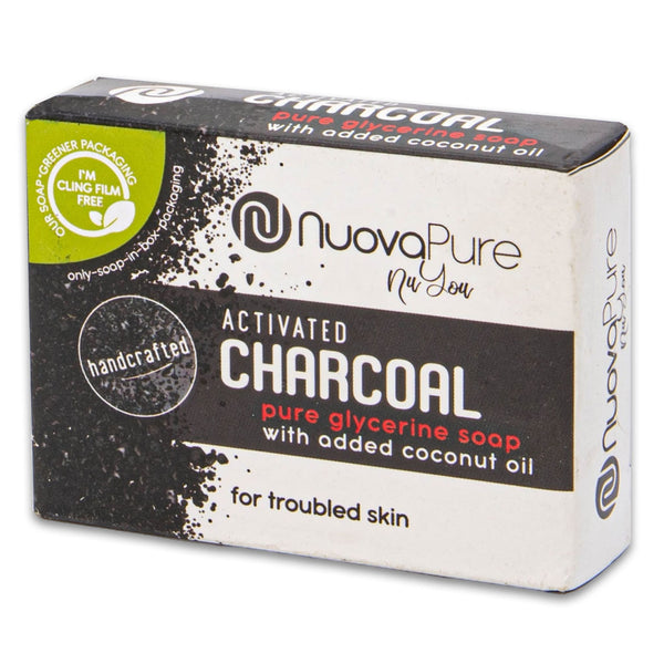 Nuova Pure, Activated Charcoal Glycerine Soap 100g | Deep Cleansing & Detoxifying Bar with Coconut Oil – Handcrafted for Clear Balanced Skin - Cosmetic Connection