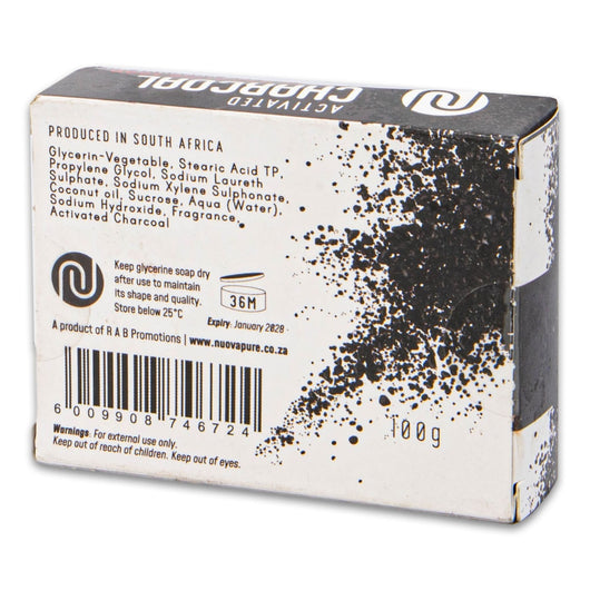 Nuova Pure, Activated Charcoal Glycerine Soap 100g | Deep Cleansing & Detoxifying Bar with Coconut Oil – Handcrafted for Clear Balanced Skin - Cosmetic Connection