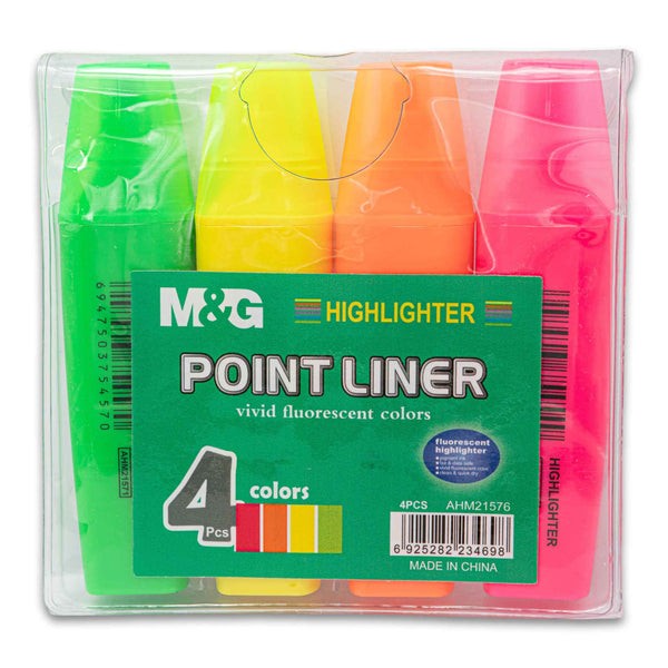 Point Liner Highlighter Set | 4 Vivid Fluorescent Colours – Smooth Ink for Clear Quick-Dry Highlighting