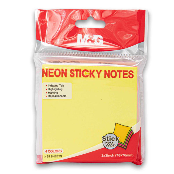 Sticky Notes 76x76mm | 4 Colours x 25 Sheets – Neon Repositionable Notes for Indexing & Highlighting