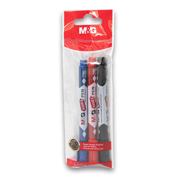 Permanent Marker Pen Pack of 3 | Fine Tip Oil-Based Markers Black Blue & Red – Long-Lasting Smudge-Proof Writing on Most Surfaces