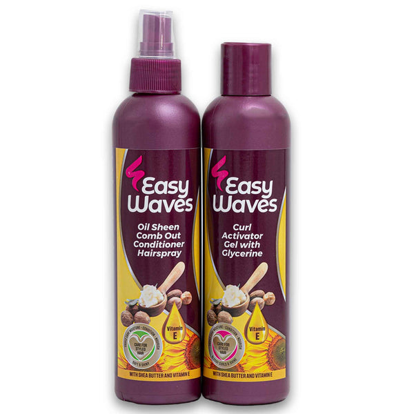 Easy Waves, Oil Sheen Comb Out Conditioner Hairspray 250ml + Curl Activator Gel with Glycerine 250ml - Cosmetic Connection