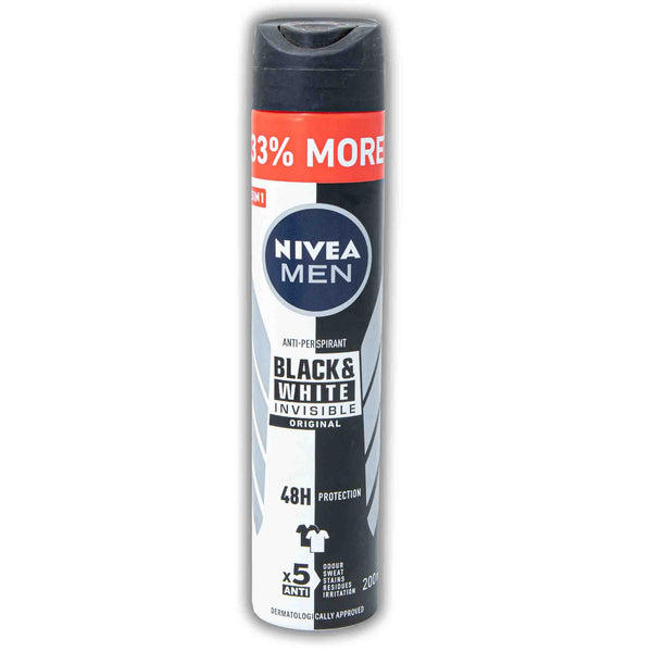 Men Black & White Invisible Anti-perspirant Original 48H Protection Deodorant Spray 200ml