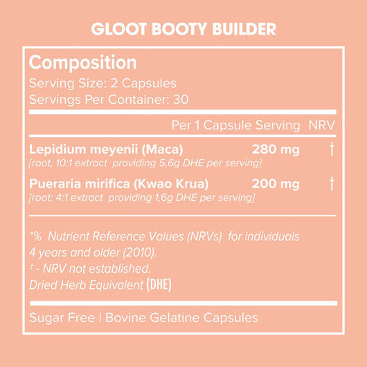 Gloot - Hips Bums & Tums, Booty Builder Maca Root 560mg Capsules All-natural Curve Supplement 60 Capsules - Cosmetic Connection