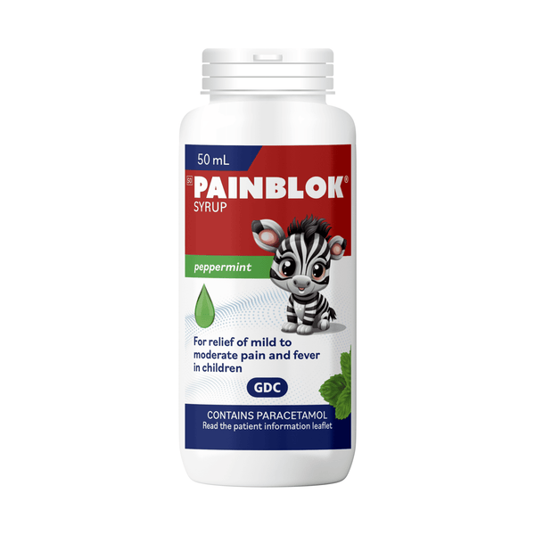 Painblok Syrup for the Relief of Mild Pain Fever or Toothache Peppermint 50ml