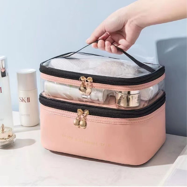 Naturally Flawless, Luxury Leather Double-Layer Travel Cosmetic Bag - Assorted Colour - Cosmetic Connection