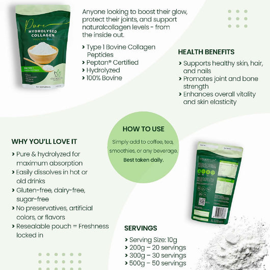 Collagen & Co Inspired to Live, Pure Hydrolysed Collagen made with Peptan 300g - Cosmetic Connection