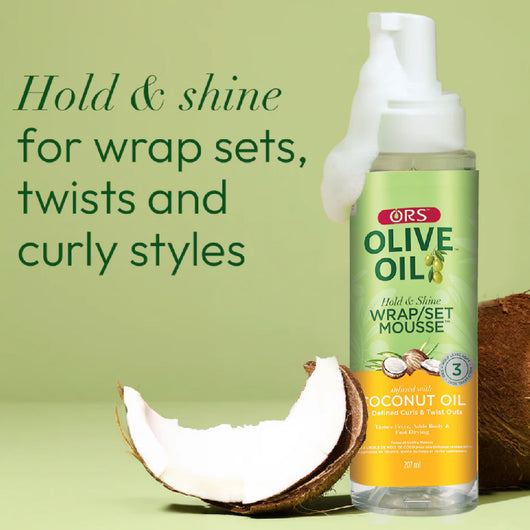 Organic Root Stimulator, Olive Oil Hold & Shine Wrap/Set Mousse infused with Coconut Oil 207ml - Cosmetic Connection