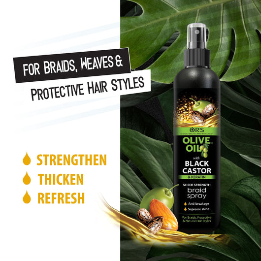Organic Root Stimulator, Olive Oil with Black Castor & Keratin Sheer Strength Braid Spray 250ml - Cosmetic Connection