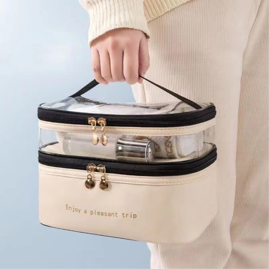 Naturally Flawless, Luxury Leather Double-Layer Travel Cosmetic Bag - Assorted Colour - Cosmetic Connection