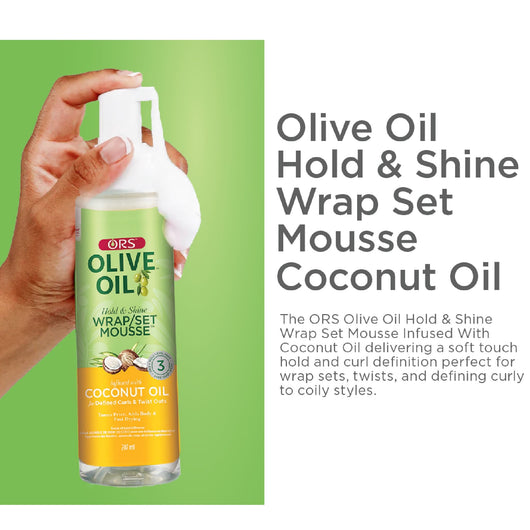 Organic Root Stimulator, Olive Oil Hold & Shine Wrap/Set Mousse infused with Coconut Oil 207ml - Cosmetic Connection