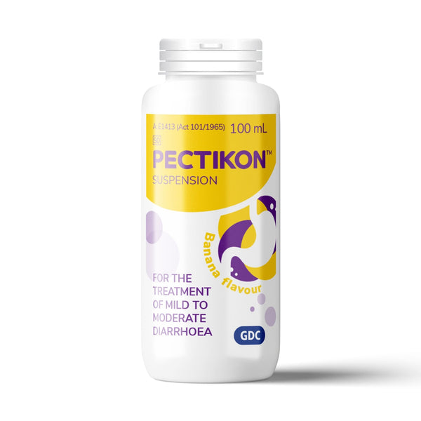 GDC, Pectikon Suspension Syrup for the Treatment of Mild Diarrhoea Banana 100ml - Cosmetic Connection