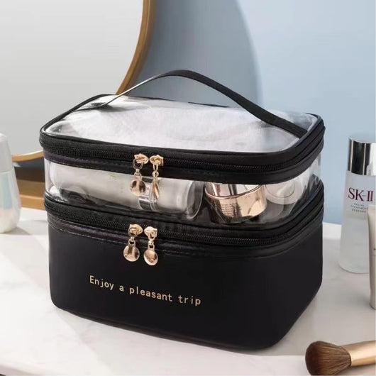 Naturally Flawless, Luxury Leather Double-Layer Travel Cosmetic Bag - Assorted Colour - Cosmetic Connection
