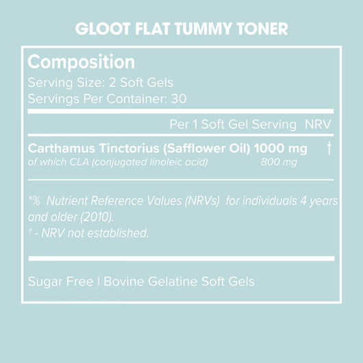 Gloot - Hips Bums & Tums, Flat Tummy Toner Stimulant Free CLA Softgels Weight loss Support 60 Pack - Cosmetic Connection