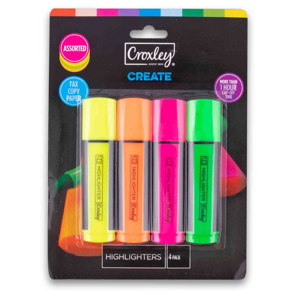Croxley, Highlighter Assorted - 4 Colours - Cosmetic Connection