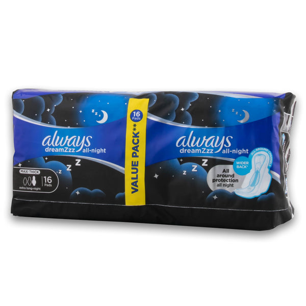 Always, Maxi Thick Sanitary Pads with Wings Night Flow Value Pack - 16 Pack - Cosmetic Connection