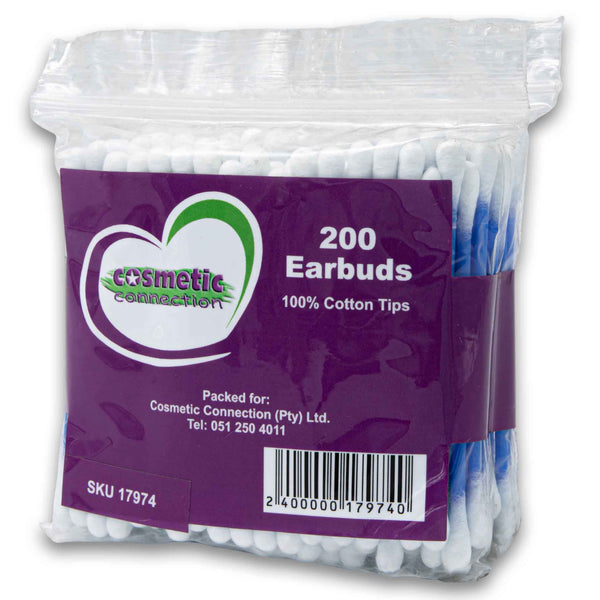 Cosmetic Connection, Earbuds 100% Cotton Tips - 200 Zipper Pack - Cosmetic Connection