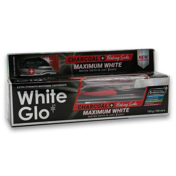 White Glo, Charcoal & Baking Soda Toothpaste 125ml + Toothbrush - Cosmetic Connection