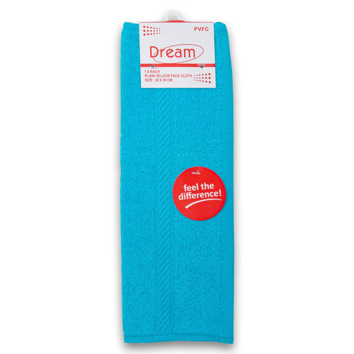 Dream Textiles, Face Cloth Plain Velour 30 x 30cm - 1 Pack - Cosmetic Connection