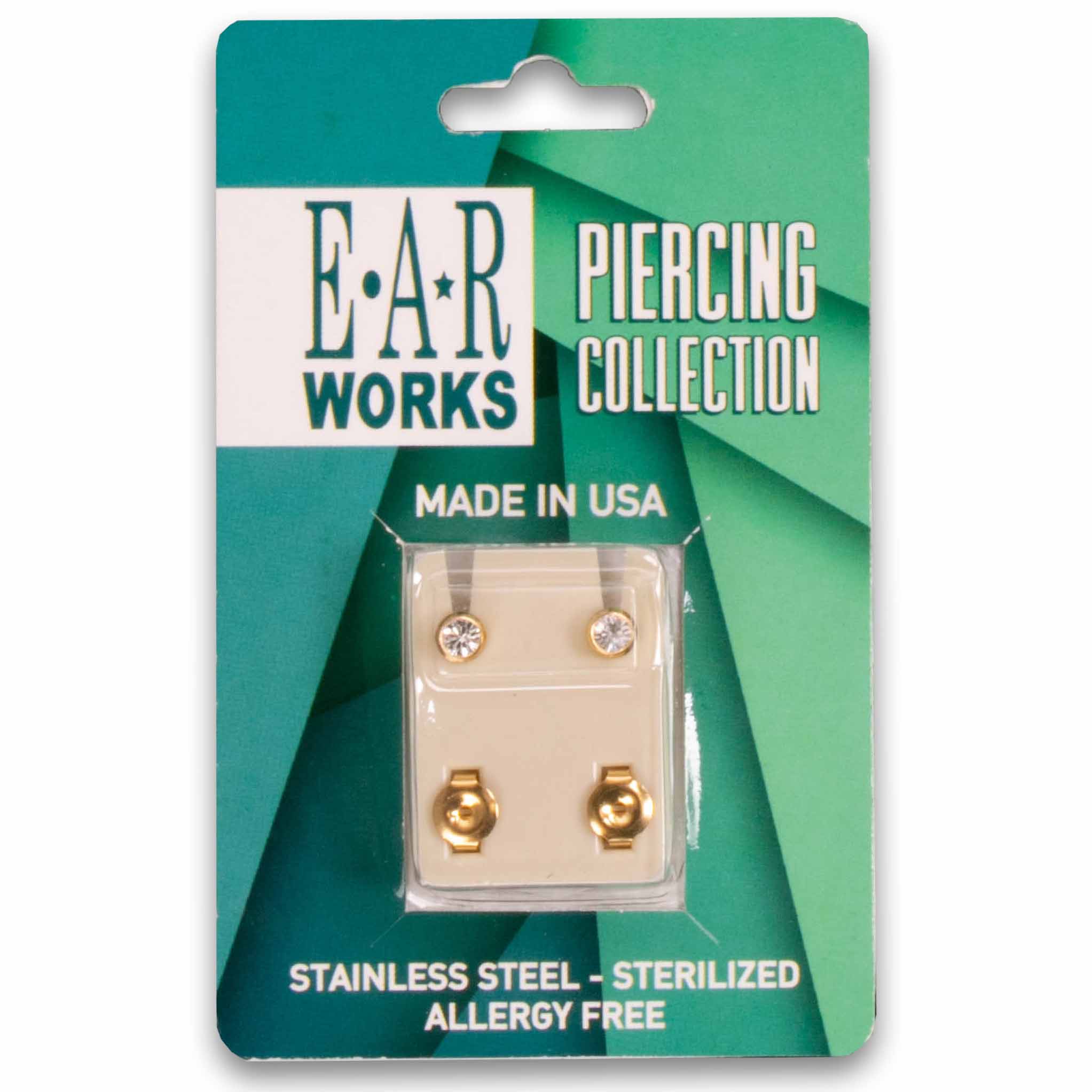 EAR Works, Stainless Steel Gold Plated Earrings - Large April Crystal Bezel - Cosmetic Connection