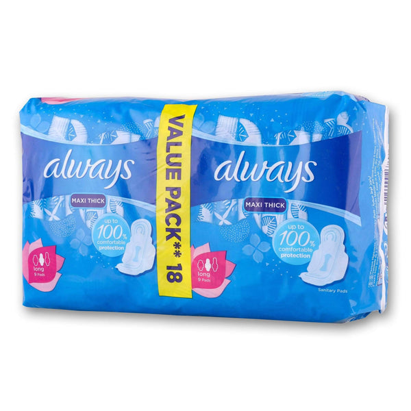 Always, Maxi Thick Sanitary Pads with Wings Value Pack 18's - Long - Cosmetic Connection