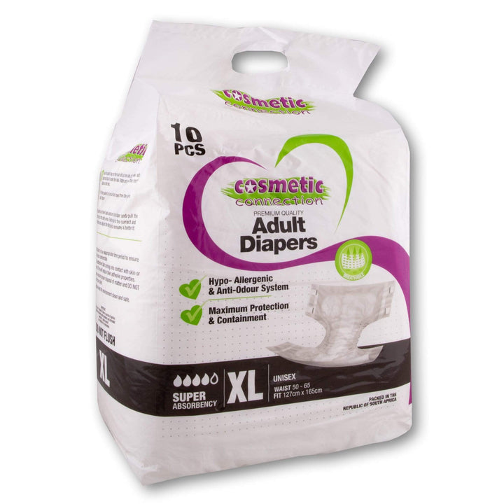 Cosmetic Connection, Premium Adult Diapers Extra Large - 10 Unisex Diapers - Cosmetic Connection